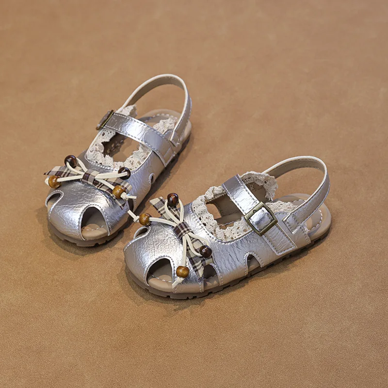Girls Closed Toe Sandals Summer Lace Ballet Baby Princess Sandals Soft Sole Children Hollow Loafer