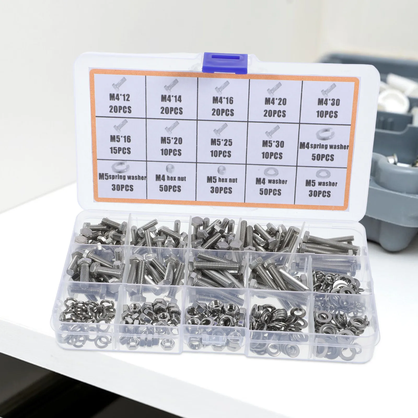 

375Pcs Metric Bolts Nuts Washers Kit Stainless Steel Corrosion Resistant Hardware Set for Industrial Automotive Home Repair
