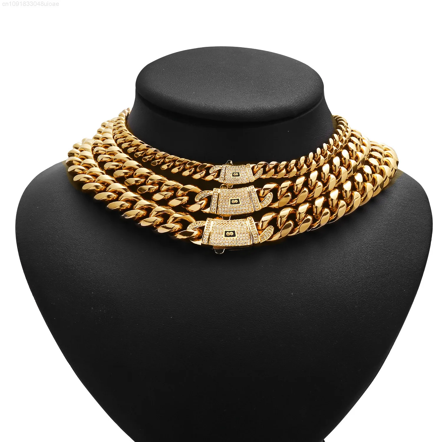 DUYIZHAO Hip Hop Style Stainless Steel Zircon Monaco Chain Gold Plated 6/8/10/12/14/16mm Miami Cuban Link Chain With CZ for Men