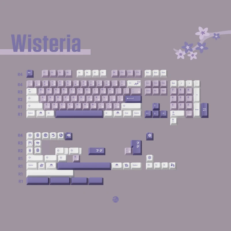 Wisteria Theme Keycap Japanese 140 Keys Cherry Profile Premium 5 Side DYE Sublimation PBT Key Caps For Mechanical Keyboard