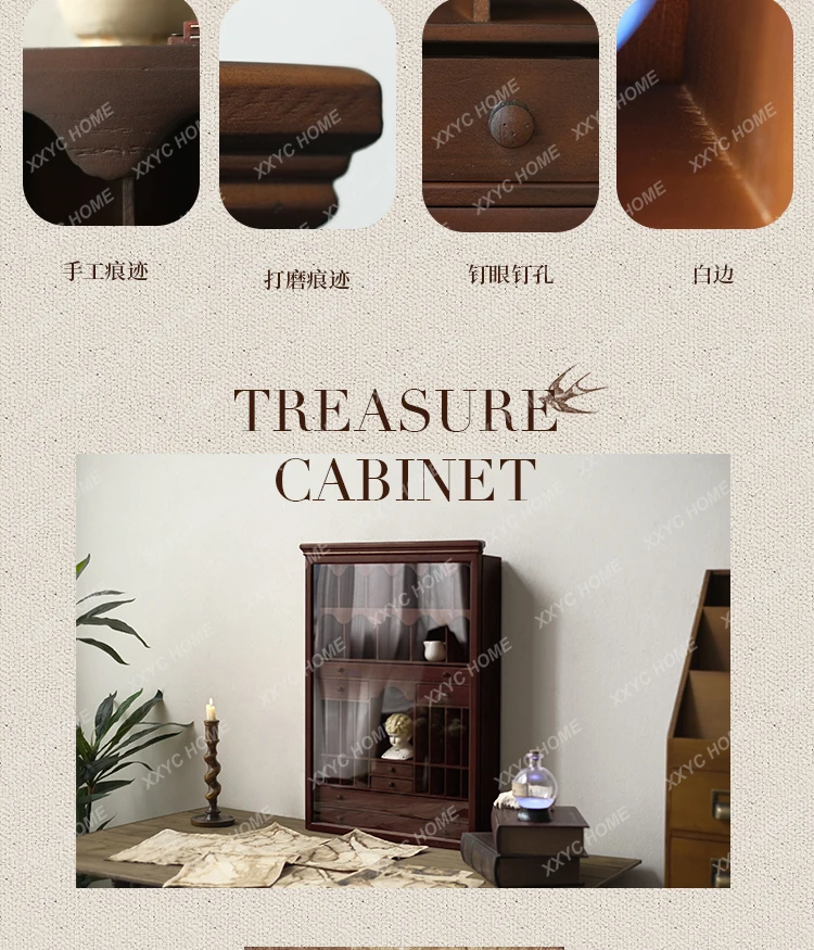 Figure Display Cabinet Desktop Transparent Acrylic Dustproof Medieval Rare Cabinet Solid Wood Blind Box Display Cabinet