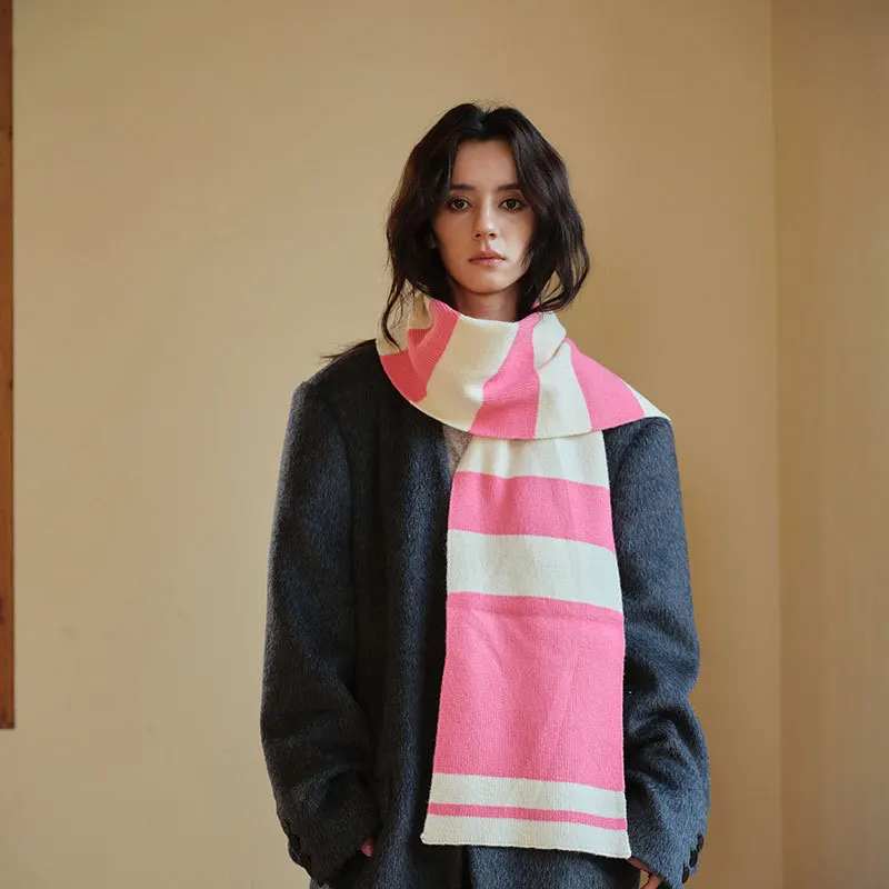 USPOP Designer Pink and White Contrast Striped Scarf for Women Winter Thickened Arctic Fleece Warm Cold-proof Neck Scarf