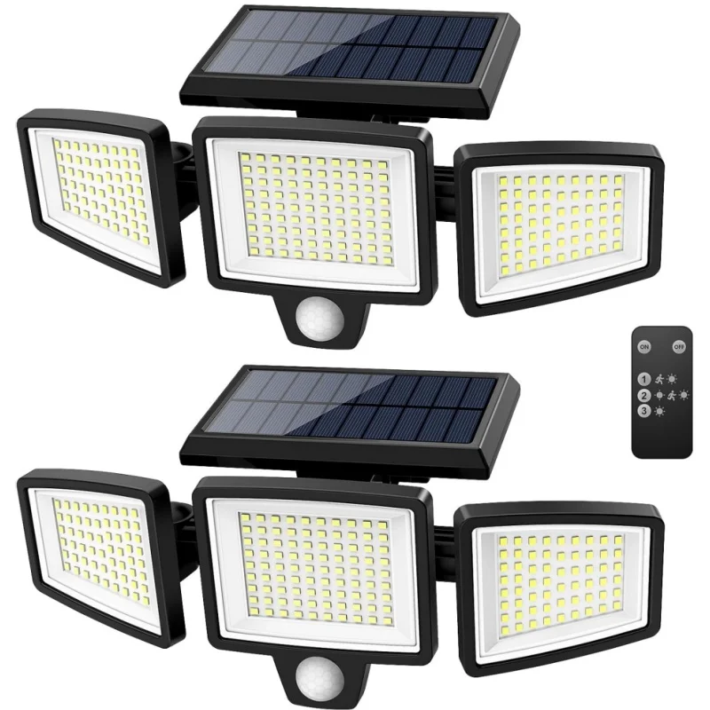 

Nice 1/2pcs Solar Outdoor Lights 210 LED Security Lights With Remote Control 3 Heads Motion Sensor Lights Waterproof Flood Wall