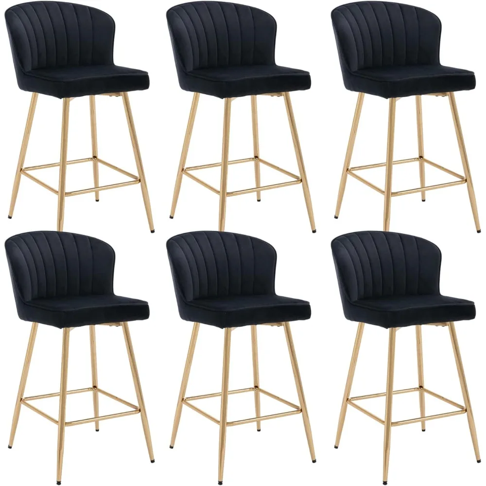 

Velvet Counter Stools Set of 6 Mid Century Modern Bar Stools with Gold Legs Upholstered Counter Height Stool Chairs Black 26 Inc