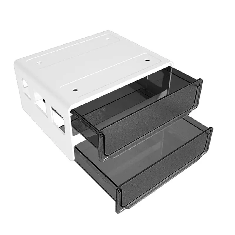 AT19-Under Desk Storage Drawer Slide Out, Self-Adhesive Organizer, Attachable Drawer Organizer With 2 Layers