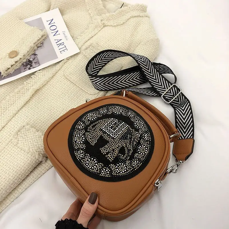 Vintage Fashion Shell Lock Diamond Elephant Bag Bags PU Leather Wide Strap Women Shoulder Crossbody Bag Women\'s Handbags Purses