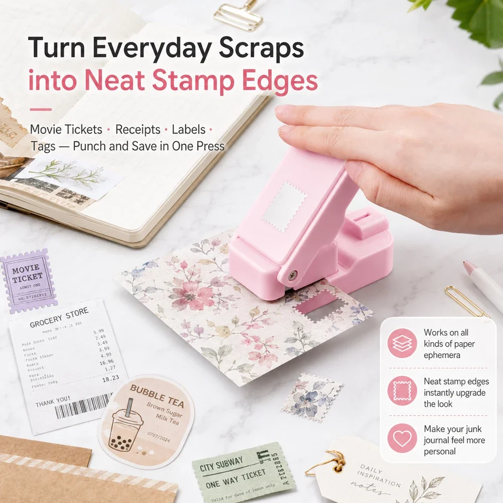 Postage Stamp Edge Paper Punch for Junk Journal & Scrapbooking,Color Stackable Craft Punches with Cutout Design for Card Making view 4