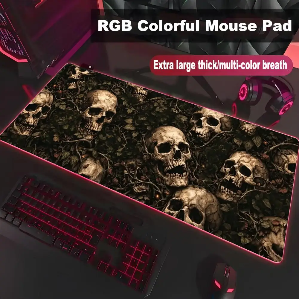 Gothic Floral Skulls Mouse Pad High-end E-sports Mouse Pad RGB LED Pc Large Student Writing Pad Gamer Luminous Desk Mat
