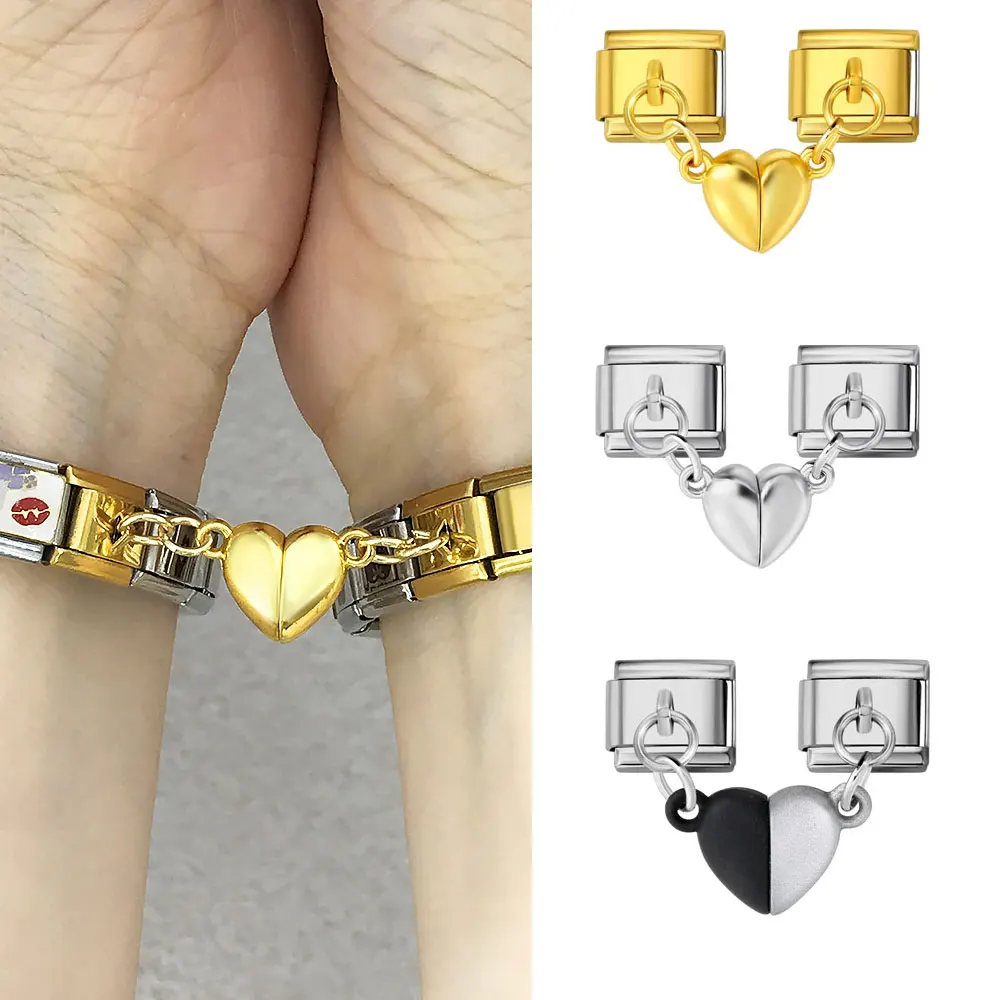 

Magnetic Attraction Removable Heart Love Charm Link Bead Fit 9mm Stainless Steel Italian Charm Bracelet DIY Jewelry Couple Gift