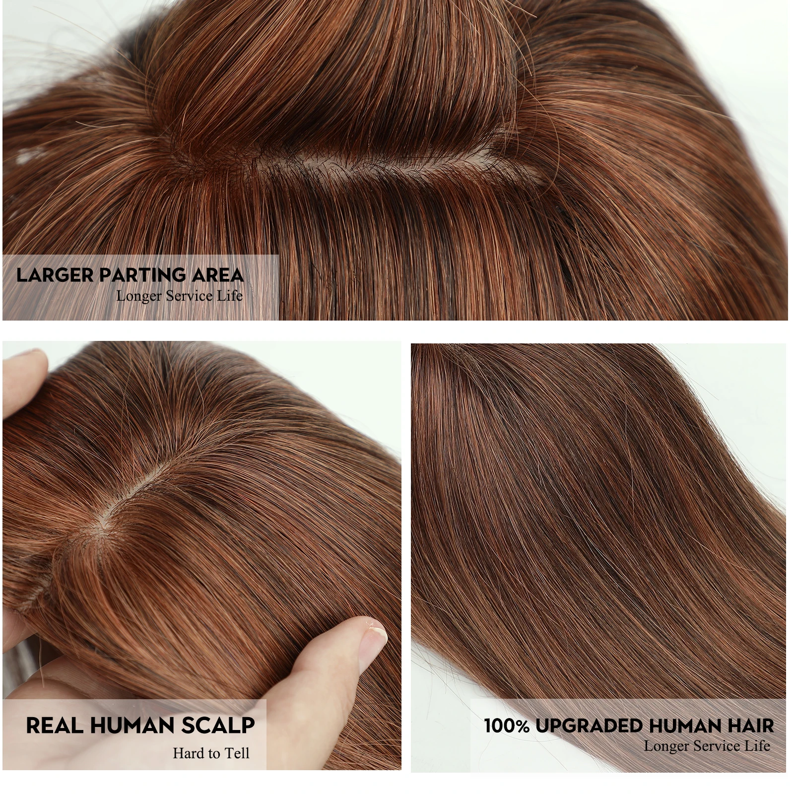 Pezzo di capelli umani da 10/12/14 pollici per le donne parrucche Topper per capelli umani Remy al 100% con frangia clip di Base in seta Auburn nell'estensione dei capelli