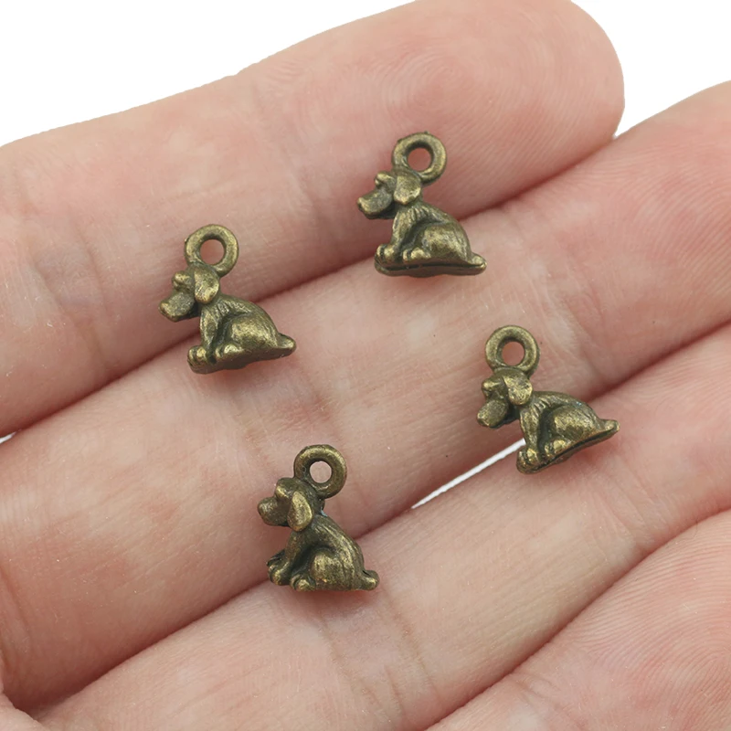 20 Pieces 8mm*10mm Antique Silver Plated Double side 3D Small Cute Dog Charms For Jewelry Making Charm Wholesale