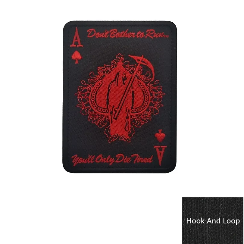 Death Card Poker Ace of Spades Patch ricamo Tactical Patch per borsa abbigliamento Punk Military Patch Badge