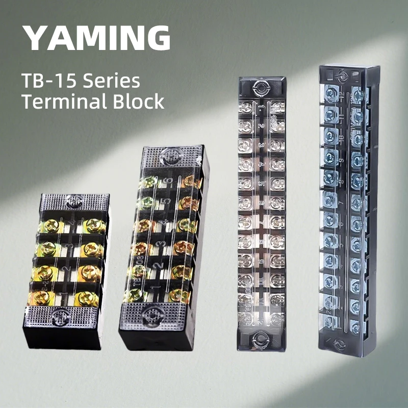 Terminal Block TB-1512/15/20 Rail Mount Connector 15A Iron / Brass Conductor Fixed Power Junction Terminals