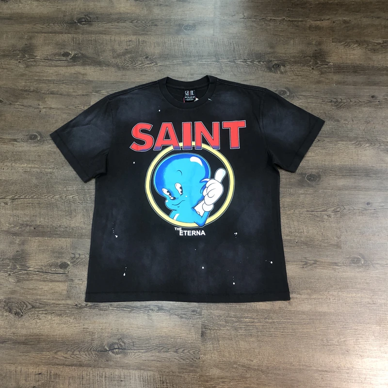 

Frog Drift 25SS SAINT OF MICHAEL, модная уличная винтажная футболка, свободные повседневные топы большого размера, летняя футболка для мужчин