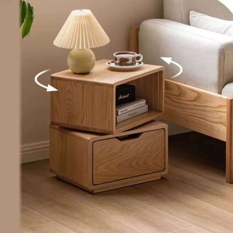 All solid wood bedside table Cherry wood rotating bedside table Sofa side table Bedroom bedside locker