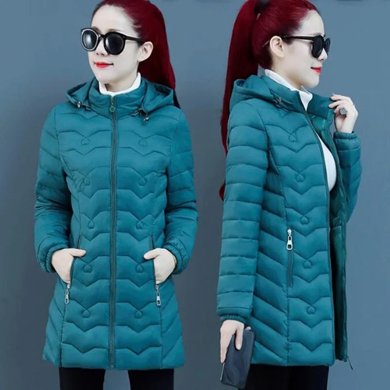 

Winter Down Cotton Jacket Thick Warm Parkas Women Hooded Coat Long Sleeve Casual Overcoat Cotton-padded Jacket Female Outerwear