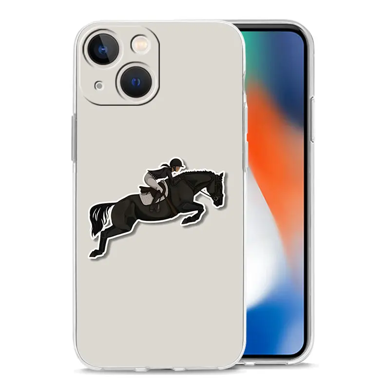 Animal Galloping Horse Girl Drawing Luxury Phone Case For iPhone 15 16 14 13 12 11 Pro Max XS X XR SE 7 8 Plus Clear Cover