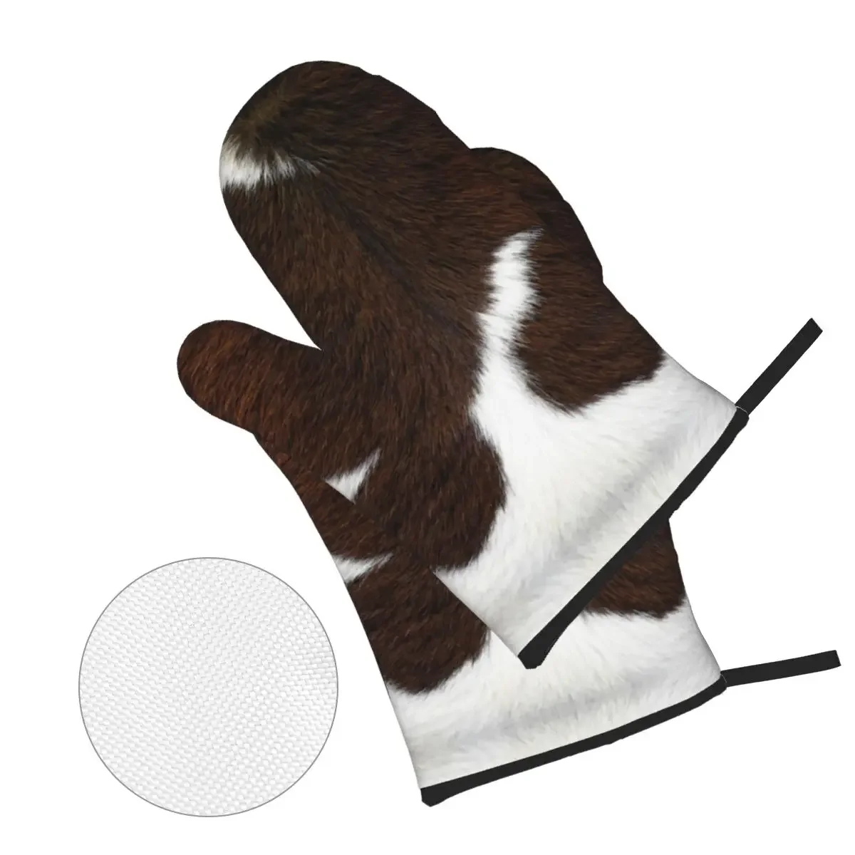 Cow Fur Cowhide Texture Oven Mitts and Pot Holders Sets of 4 High Heat Resistant Leather Baking Cooking Gloves for Kitchen BBQ