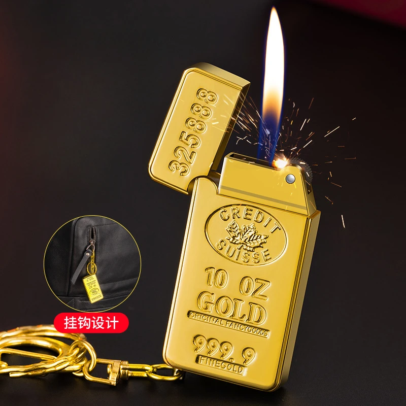 Mini Gold Bar Pendant Grinding Wheel Open Flame Lighter Inflatable Metal Lighter Can Be Wholesaled Directly