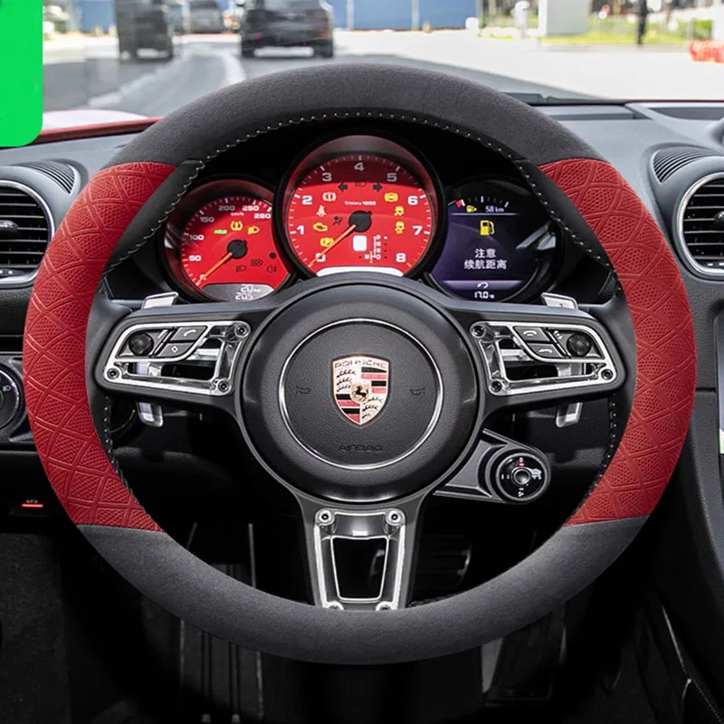 for Porsche Taycan Cayenne Macan Panamera 718 911 Universal non-slip high quality suede Car Steering Wheel Cover