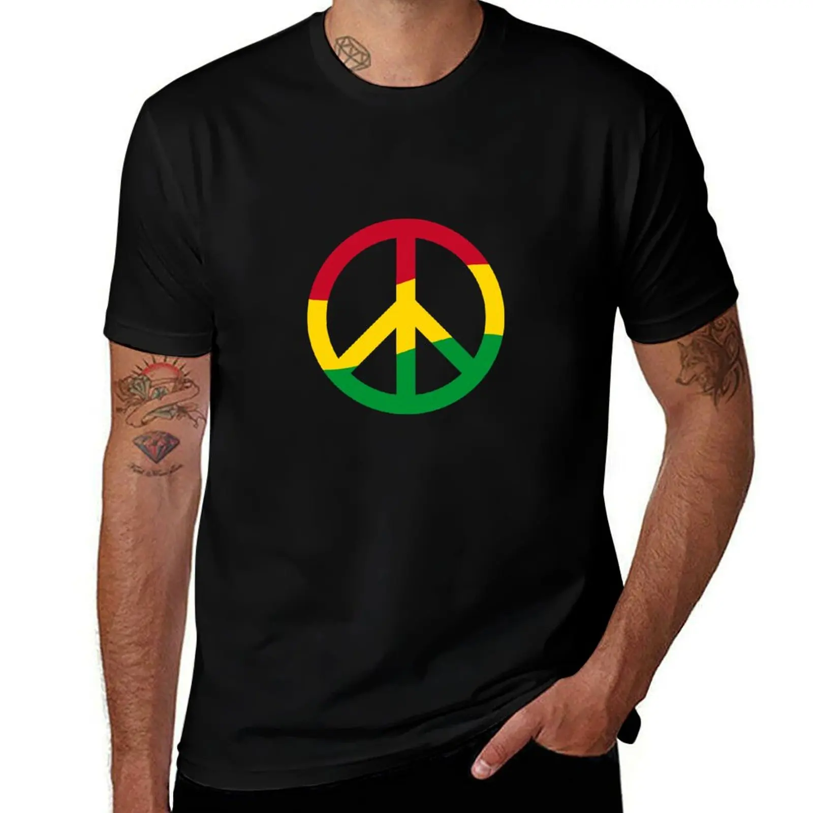 

Peace Sign Rastafarian Reggae Music Peace Pace T-Shirt Work Wear Short Sleeve T-Shirt