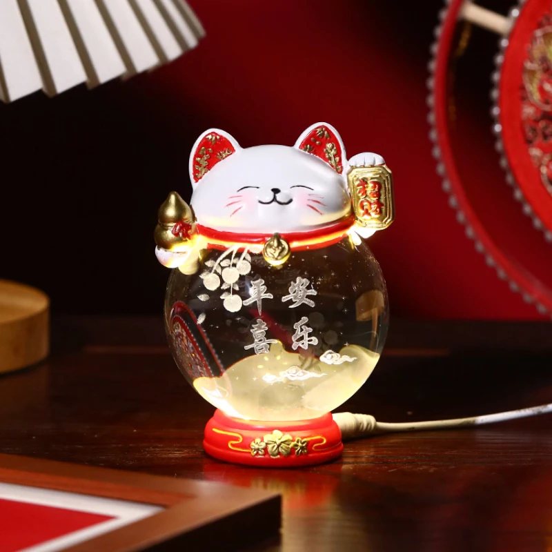 Crystal Lucky Cat Cute Healing Ornament Office Desktop Girl Birthday Gift Home Decoration Living Room Accessories Ball Bedroom