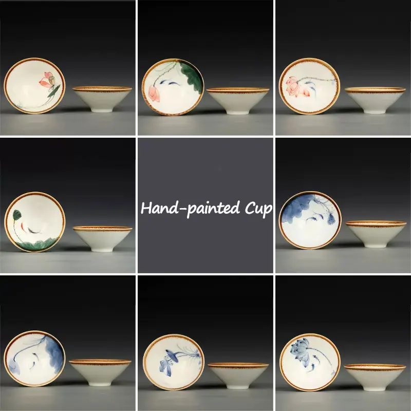 Hand-painted Kungfu Teacup, Blue and White Porcelain Teacup, Bamboo Hat, Master Cup, Jun Kiln, Small Teacup, Built a Tea Bowl