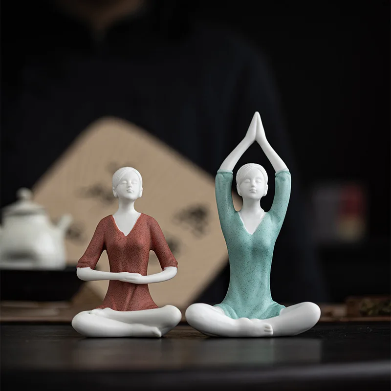 Zen Female Yoga Posture Tea Pet Japanese Water Figures Tea Spirit Tea Figurine Tea Ceremony Tea Statue White Tea Drinkware Gift