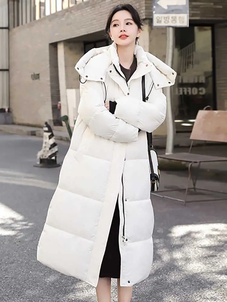 Vielleicht New Straight Solid Color X-Long Parkas Winter Coat Women Clothes Casual Hooded Warm Winter Jacket Female Outerwear