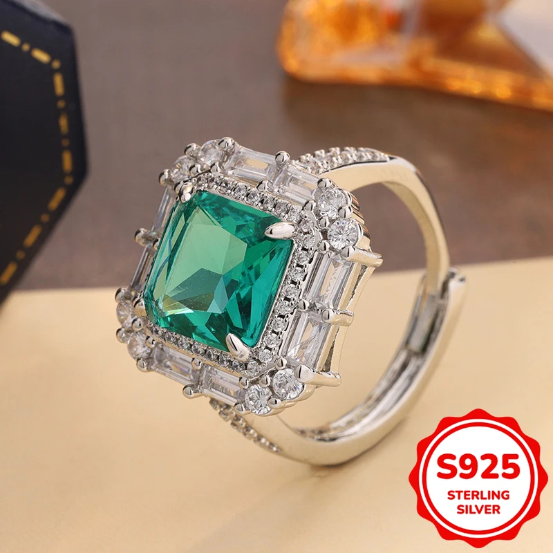 

Роскошное аутентичное кольцо из стерлингового серебра S925 с четырьмя когтями, изумрудное геометрическое кольцо с полным бриллиантом, женское подарочное ювелирное изделие на помолвку