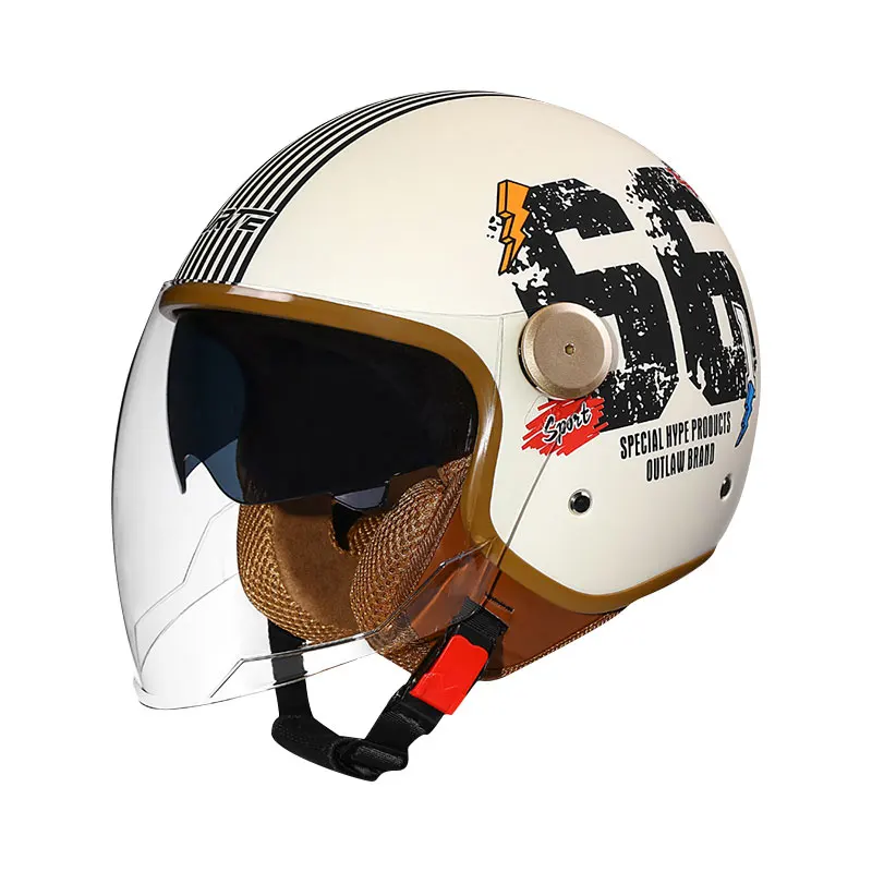 

3/4 Open Face Motorcycle Helmets Double Visor DOT Approved Retro Jet Helmets Dual Lens Scooter Open Half Helmet Cascos Para Moto