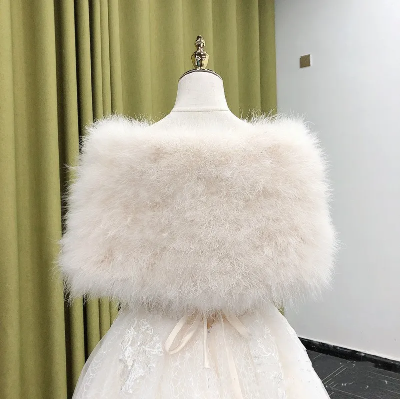 120*20cm real Ivory Wedding Wrap Faux Fur Ostritch Feather Warm Bridal Shawl Bride Cape Women Occasion Bolero Party Shrug Jacket