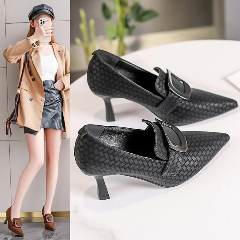المرأة موضة جديدة أشار تو أحذية عالية الكعب فتاة سوداء حذاء كاجوال مزاجه خمر أحذية فستان الحفلات السيدات مضخات #3