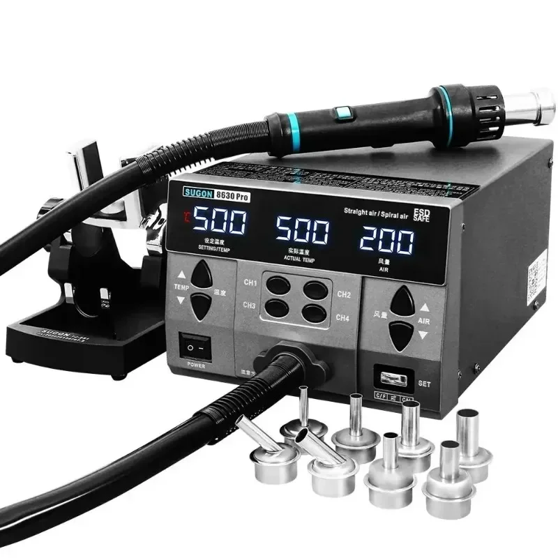 8630Pro 1300W Hot Air Gun Digital Display BGA Rework Curved Nozzle Welding Repair Desoldering Station