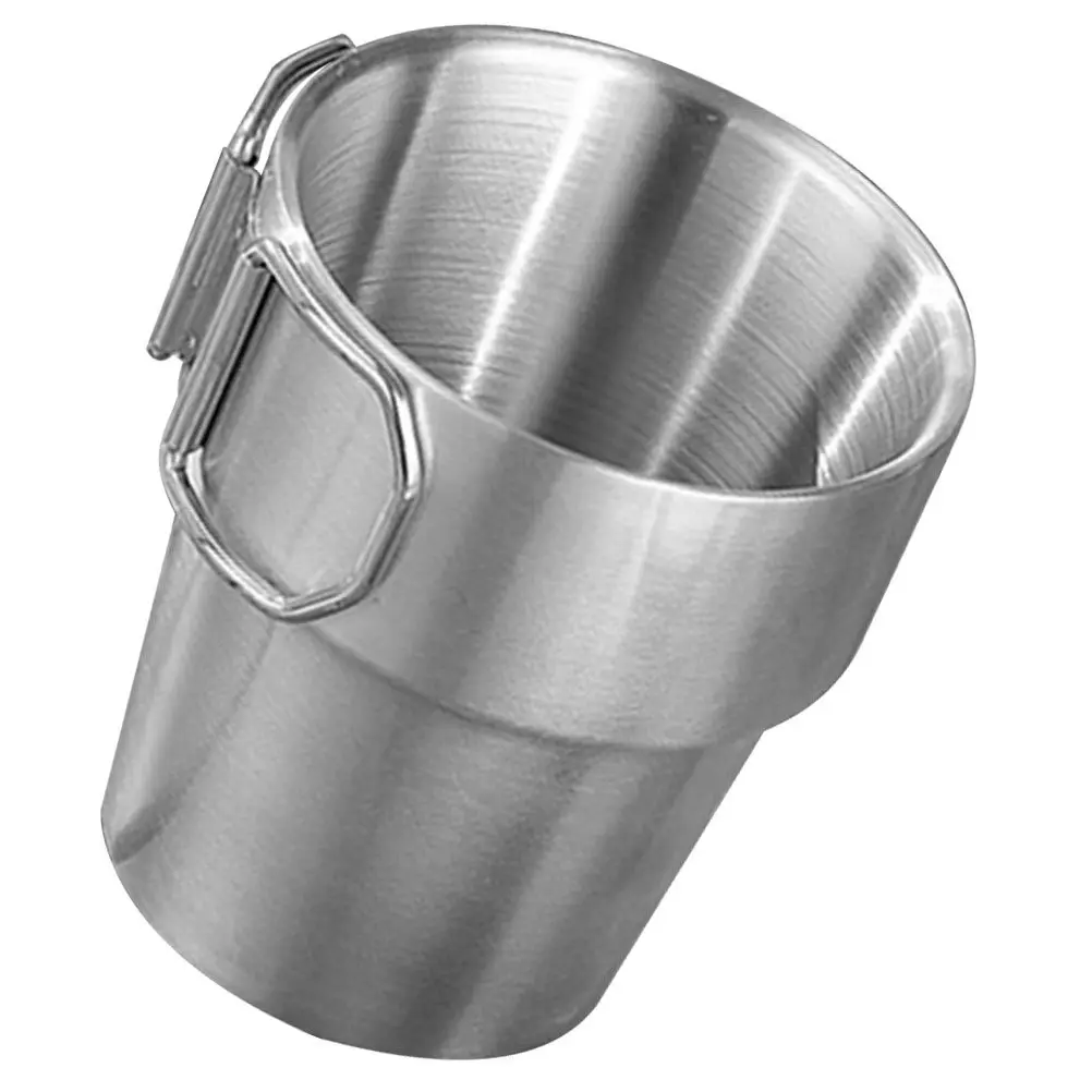 Stainless Steel Camping Cup with Folding Handle Portable Lightweight Metal Mug for Outdoor Adventure Travel Hiking Backpacking