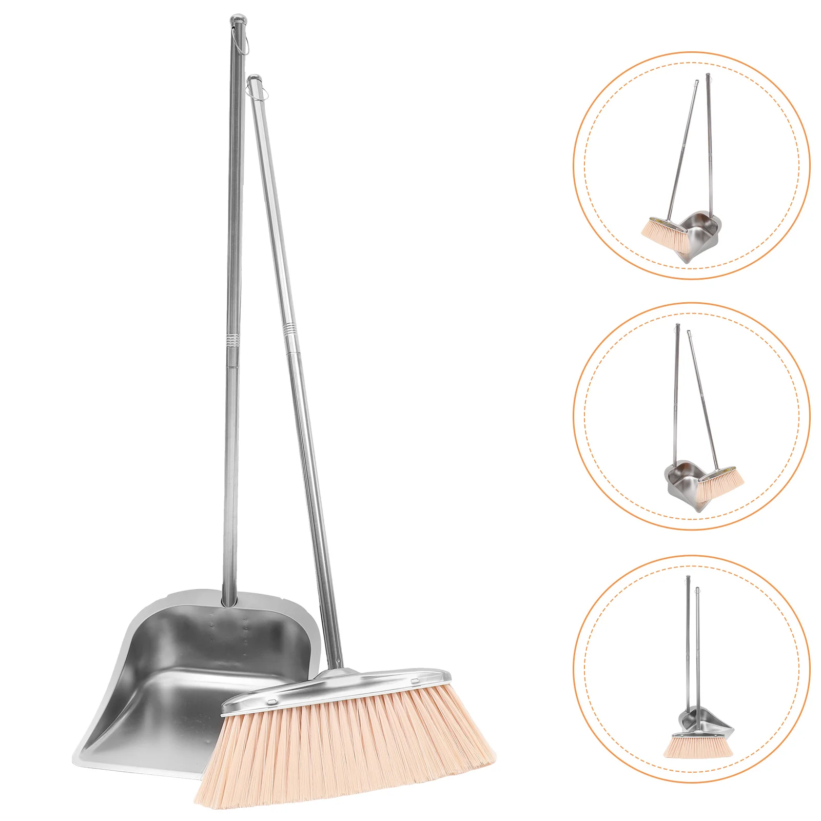 

Cleaning Stand up Dustpan Stainless Steel Household Broom Kit Garbage Office Tool