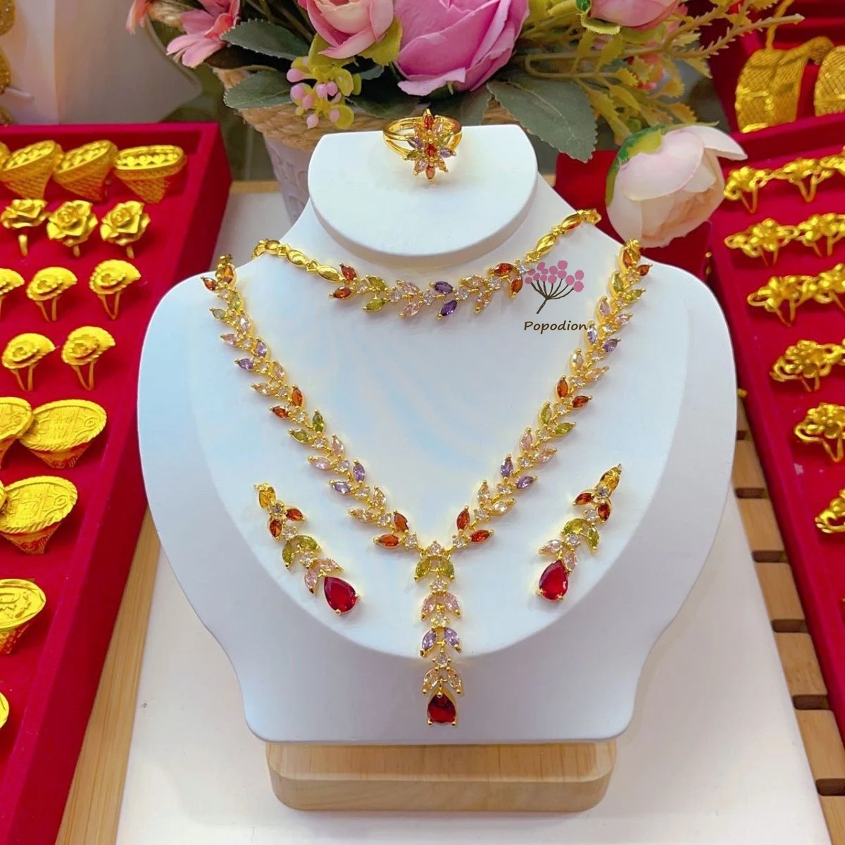 

Dubai New High end 24K Gold Plated Necklace, Earrings, Rings, Bracelets, Suitable for Women's Wedding Party Jewelry Set YY10526