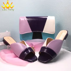 2024 Summer New Fashion Italian Women Shoes and Bag Set in Dark Purple Color Mature Style Comfortable Heels for Wedding