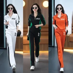 Casual sports suit for women spring and autumn 2024 new fashion stand-up collar sweatshirt wide-leg pants two-piece set