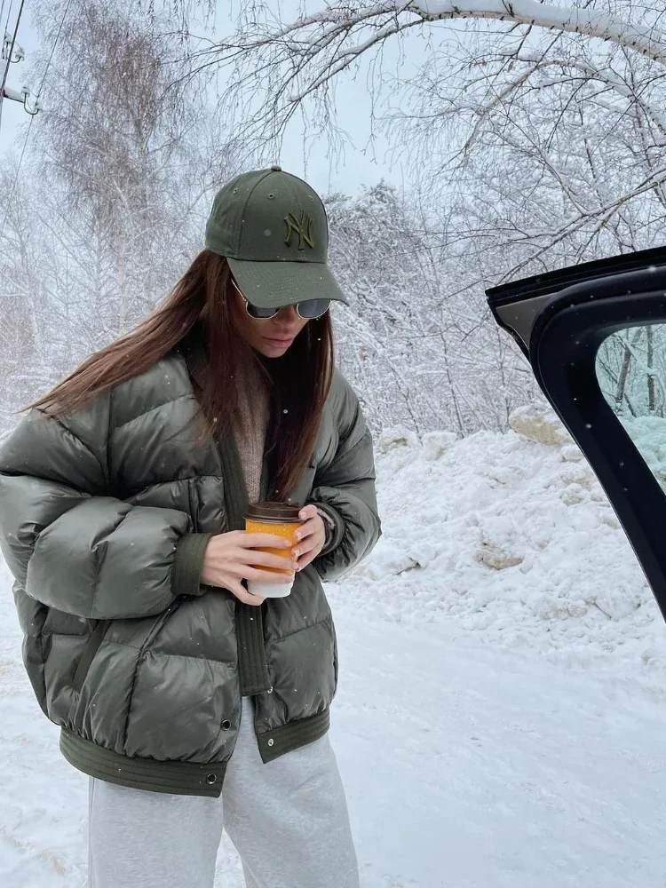 여성용 단색 짧은 파카, 루즈하고 두껍고 따뜻한 패딩 패딩 코트, 우아한 여성 두꺼운 다운 재킷, 숙녀 의류, 겨울 패션