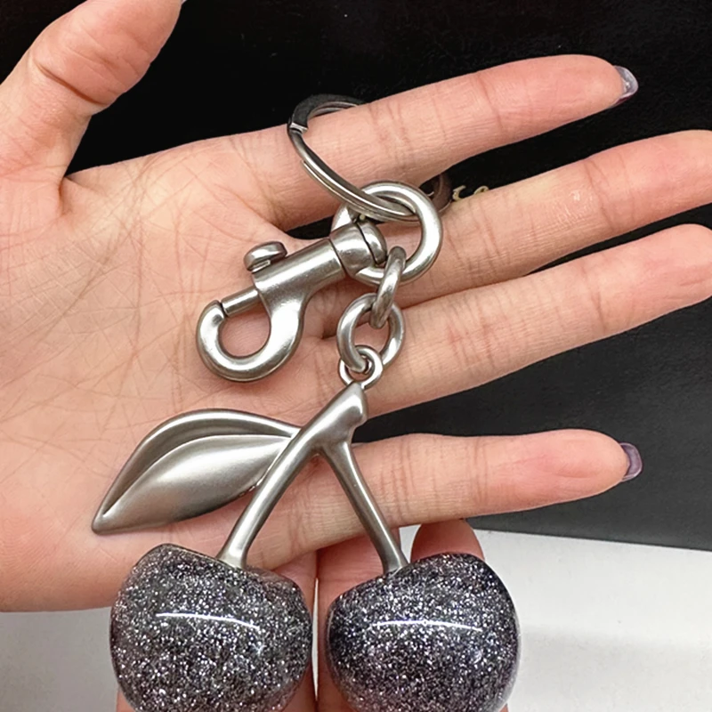 For Coach Handbag Shoulder Bags Grey Shiny Crystal Cherry Pendant Women's  Exquisite Keychain Accessories Gift