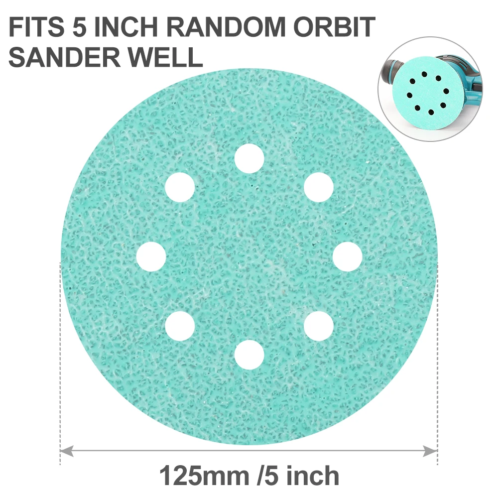 แผ่นกระดาษทราย CMCP 10 ชิ้น ขนาด 125 มม. แบบ 8 รู ติดตั้งด้วยแถบตีนตุ๊กแก ความละเอียด 60-1000 สำหรับขัดเงา
