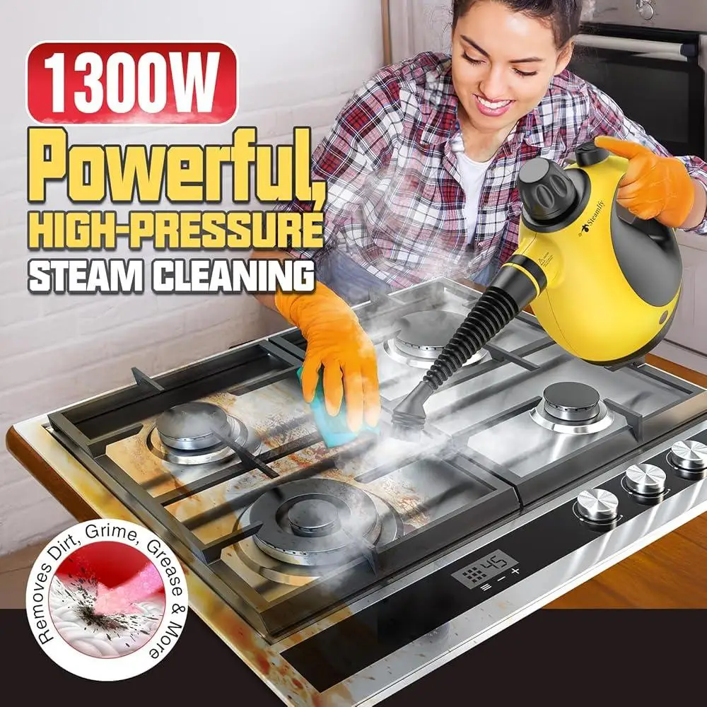 휴대용 스팀 청소기 다중 표면 강력한 가압 천연 증기선 휴대용 12 액세서리 고온 빠른 가열