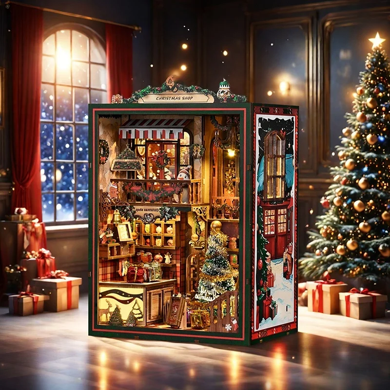 Nuovo Kit Casa delle Bambole in Miniatura Fai-da-Te Serie Natalizia con Libri in Miniatura per Decorazione Casa