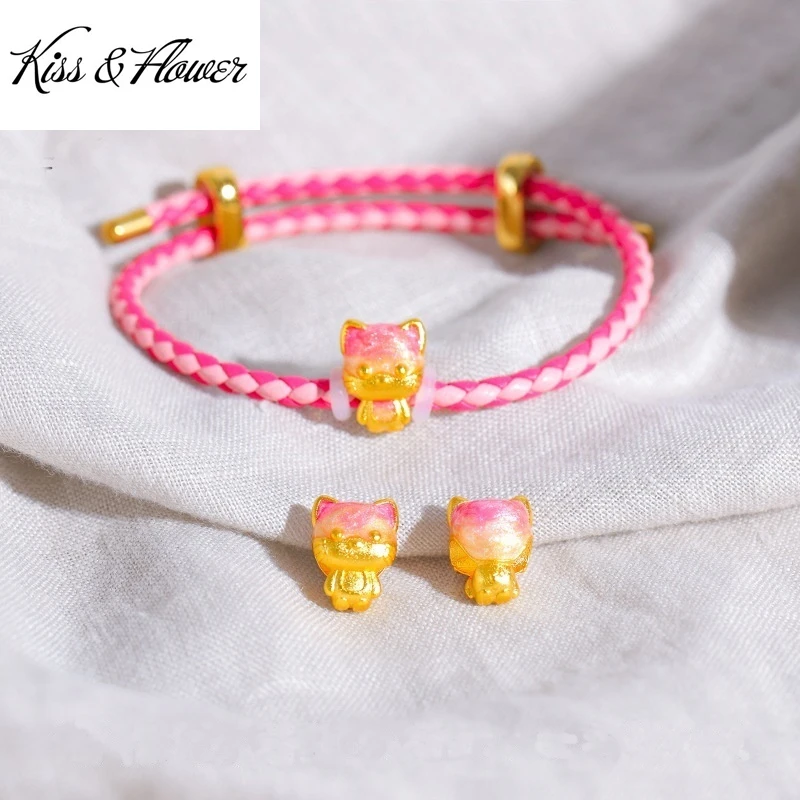 KISS&FLOWER 24KT Gold Jelly Cat Beads For DIY Bracelet Necklace Making For Girl Children Jewelry Accessories Bulk Wholesale AC78