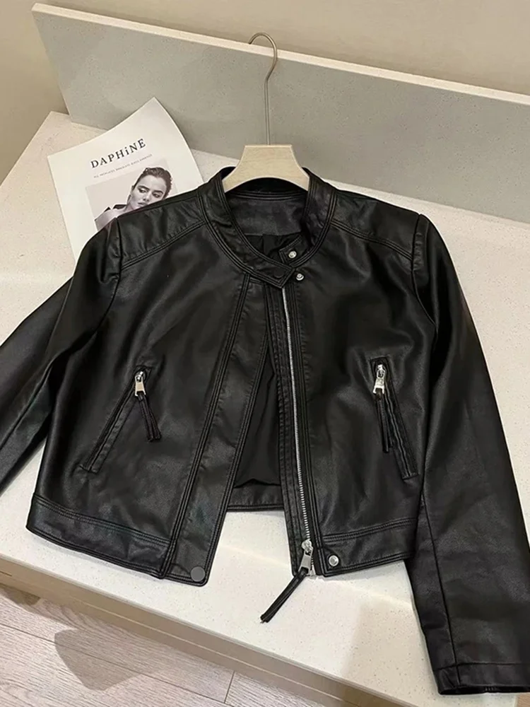 ファッショナブルで多用途なカラー、高級感のあるトレンディなレディースカジュアルスリムコート、2025年春新作、レザー風ジャケット...