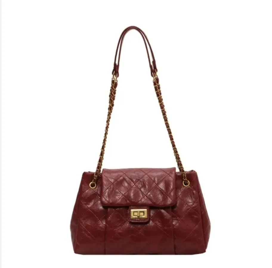 

New retro large capacity diamond lattice chain bag senior sense of niche shoulder bag tide with commuting crossbody female bags