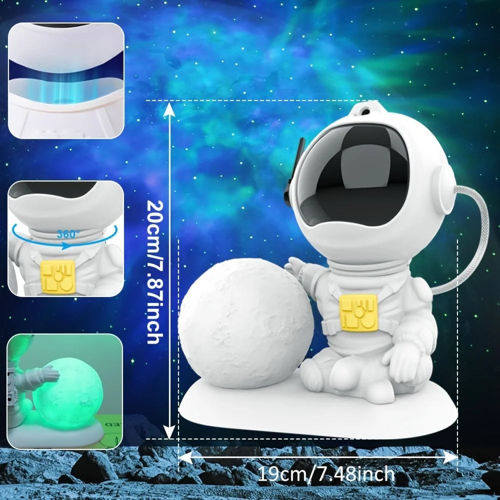 Novelty Dimmable Astronaut Star Projector Color Changing Moon USB Power LED Night Light for Bedroom Gaming Decor Birthday Gift