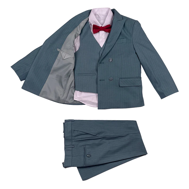 Formal Boys Suits for Weddings Kids Party Costume Stripes School Uniforms Wholesale Clothing Vest Pants 3Pcs Double Breasted