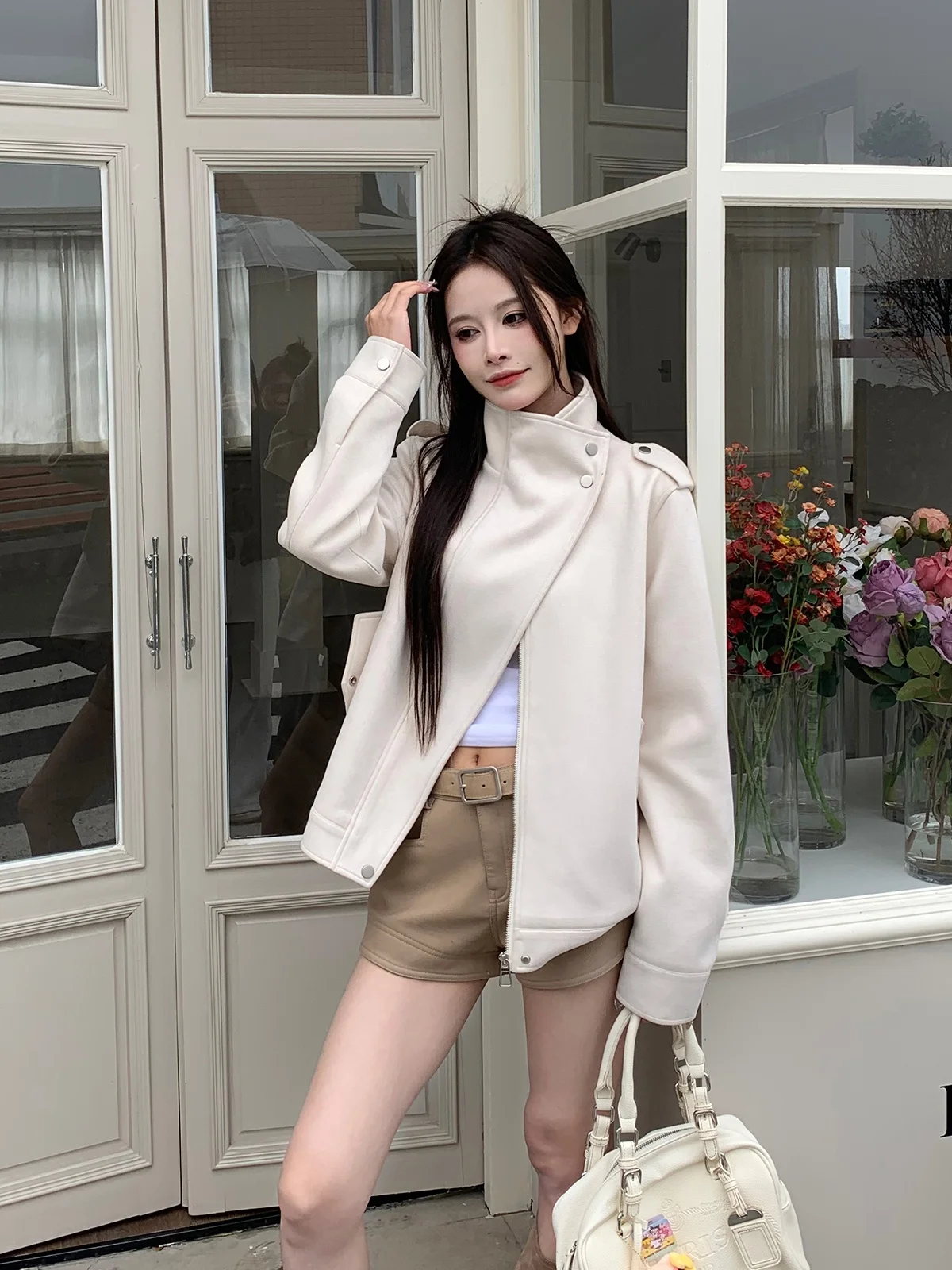 Retro americano sle camurça jaet feminino solto outono inverno outerwear motocicleta vento ape workwear casaco conservação de calor